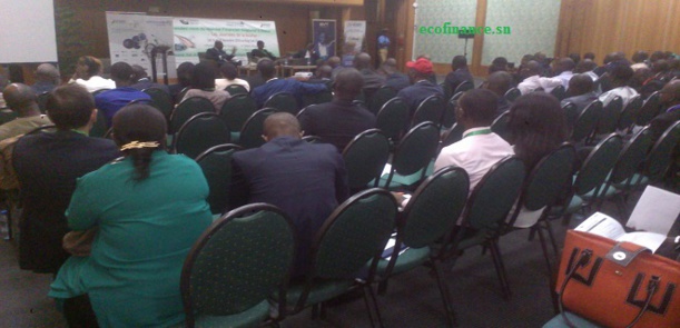 Au fond du podium des panélistes, le Dg de la Brvm, Edoh Kossi Amenouve, explique aux participants les opportunités de la Bourse.