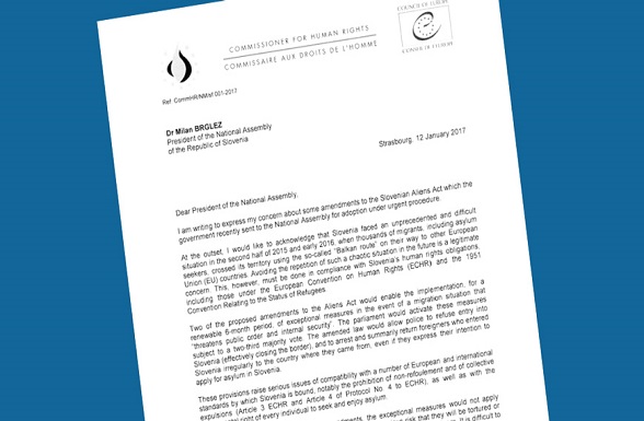 Nils Muižnieks rend public une lettre adressée au président de l’Assemblée nationale de la Slovénie. Nils Muižnieks rend public une lettre adressée au président de l’Assemblée nationale de la Slovénie.