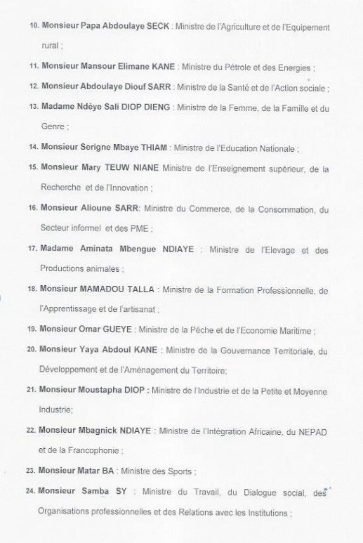 Nouveau Gouvernement du Sénégal: Liste complète des nouveaux membres Nouveau Gouvernement du Sénégal: Liste complète des nouveaux membres
