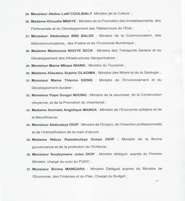 Nouveau Gouvernement du Sénégal: Liste complète des nouveaux membres Nouveau Gouvernement du Sénégal: Liste complète des nouveaux membres