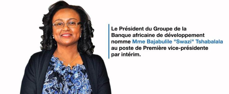 Banque africaine de développement : Bajabulile "Swazi" Tshabalala nommée première vice-présidente par intérim Banque africaine de développement : Bajabulile "Swazi" Tshabalala nommée première vice-présidente par intérim