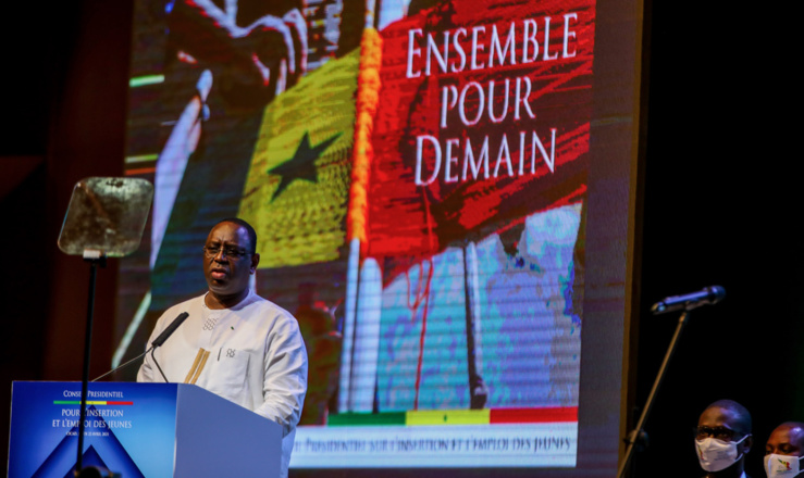Macky Sall s'adressant à la jeunesse lors du conseil présidentiel sur l'emploi et l'insertion professionnelle. Macky Sall s'adressant à la jeunesse lors du conseil présidentiel sur l'emploi et l'insertion professionnelle.