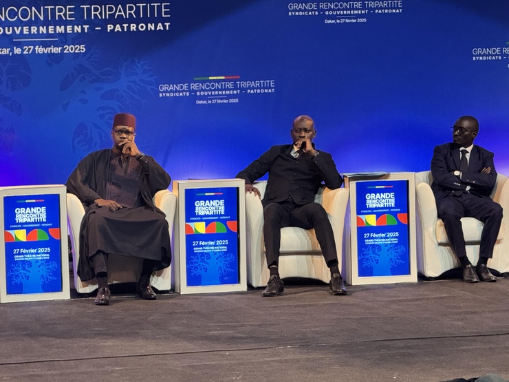 Le  jeudi 27 février 2025, au Grand Théâtre national, le Premier Ministre Ousmane SONKO a présidé la Grande Rencontre Tripartite Syndicats-Gouvernement-Patronat. Le  jeudi 27 février 2025, au Grand Théâtre national, le Premier Ministre Ousmane SONKO a présidé la Grande Rencontre Tripartite Syndicats-Gouvernement-Patronat.