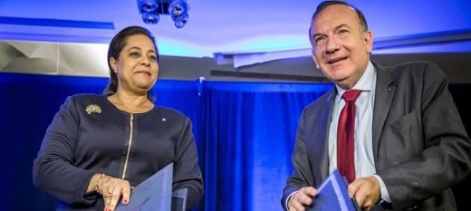 Pierre Gattaz, président du patronat français (MEDEF), en compagnie de Miriem Bensalah Chaqroun, présidente de la Confédération générale des entreprises du Maroc (CGEM). Pierre Gattaz, président du patronat français (MEDEF), en compagnie de Miriem Bensalah Chaqroun, présidente de la Confédération générale des entreprises du Maroc (CGEM).
