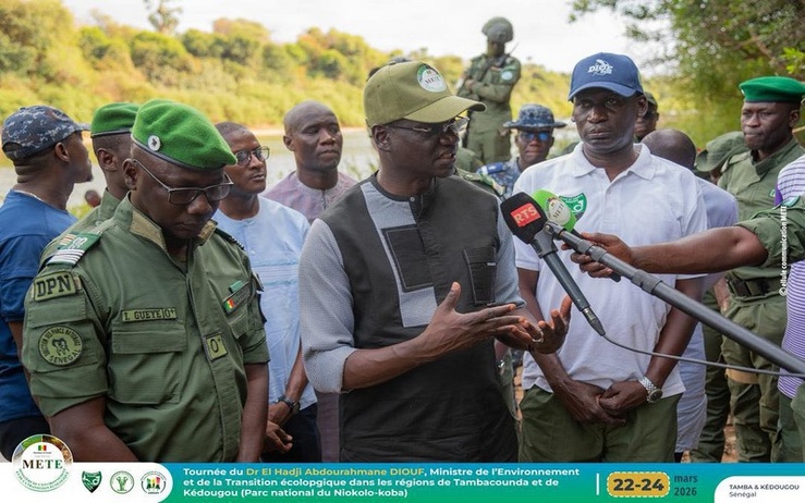 Le ministre de l’Environnement et de la Transition Écologique, El Hadji Abdourahmane Diouf, s'exprimant lors de sa tournée marathon à Tambacounda et Kédougou. Le ministre de l’Environnement et de la Transition Écologique, El Hadji Abdourahmane Diouf, s'exprimant lors de sa tournée marathon à Tambacounda et Kédougou.