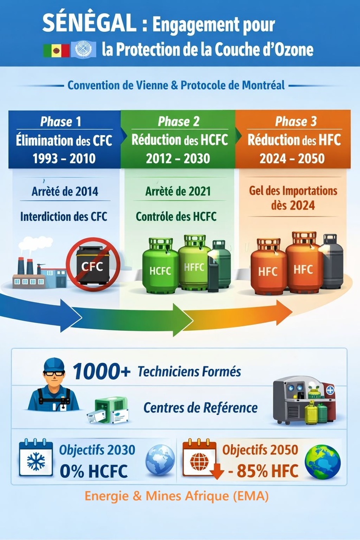 EMA - Grâce à une réglementation stricte et un accompagnement de la communauté internationale (PNUE, ONUDI, GIZ), le Sénégal respecte ses engagements en matière d’élimination des substances appauvrissant la couche d’ozone.