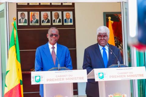 Le Premier ministre du Sénégal prononçant son discours lors de sa visite d'amitié et de travail en République de Côte d'Ivoire, Abidjan, 19 octobre 2026. Le Premier ministre du Sénégal prononçant son discours lors de sa visite d'amitié et de travail en République de Côte d'Ivoire, Abidjan, 19 octobre 2026.