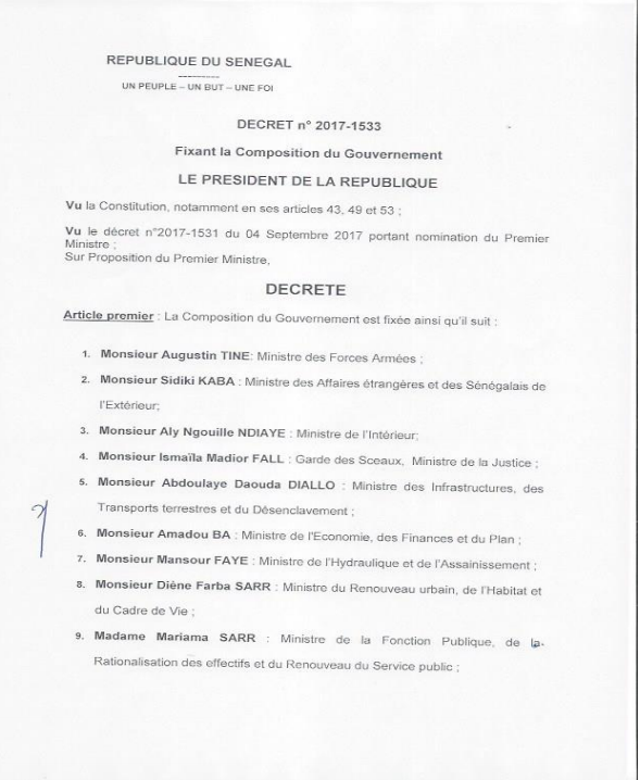 Nouveau Gouvernement du Sénégal: Liste complète des nouveaux membres