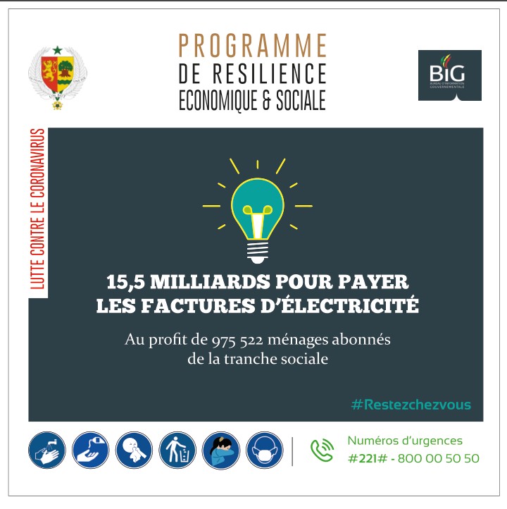 pandémie coronavirus-covid19 au sénégal : 15,5 milliards de l'Etat pour payer les factures d'électricité des ménages