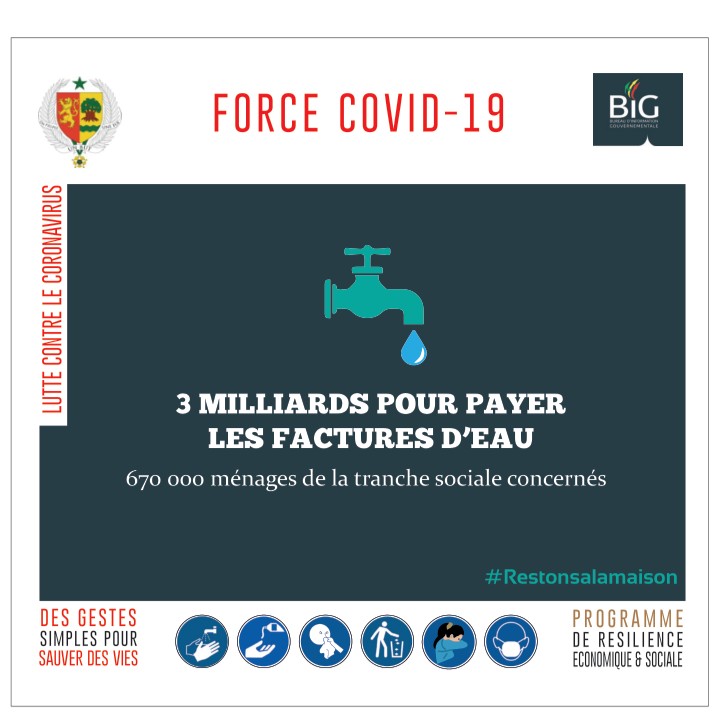 force covid-19-sénégal : 3 milliards pour payer les factures d'eau force covid-19-sénégal : 3 milliards pour payer les factures d'eau