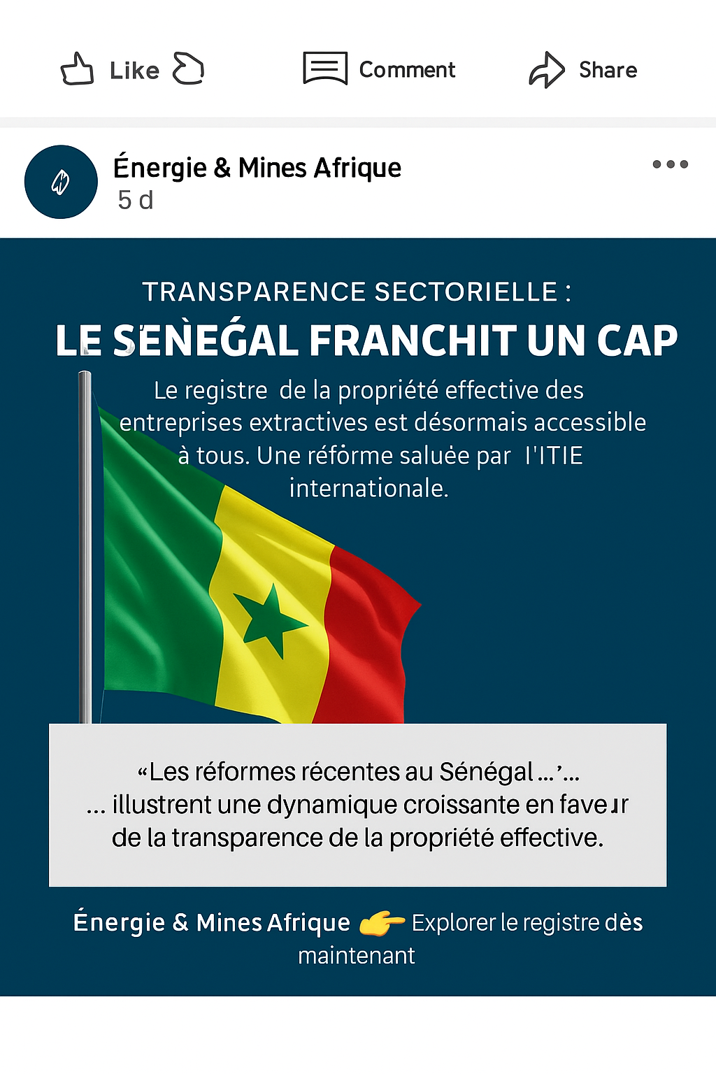 Le Sénégal franchit un cap dans la transparence extractive : un registre public salué à l’international Le Sénégal franchit un cap dans la transparence extractive : un registre public salué à l’international