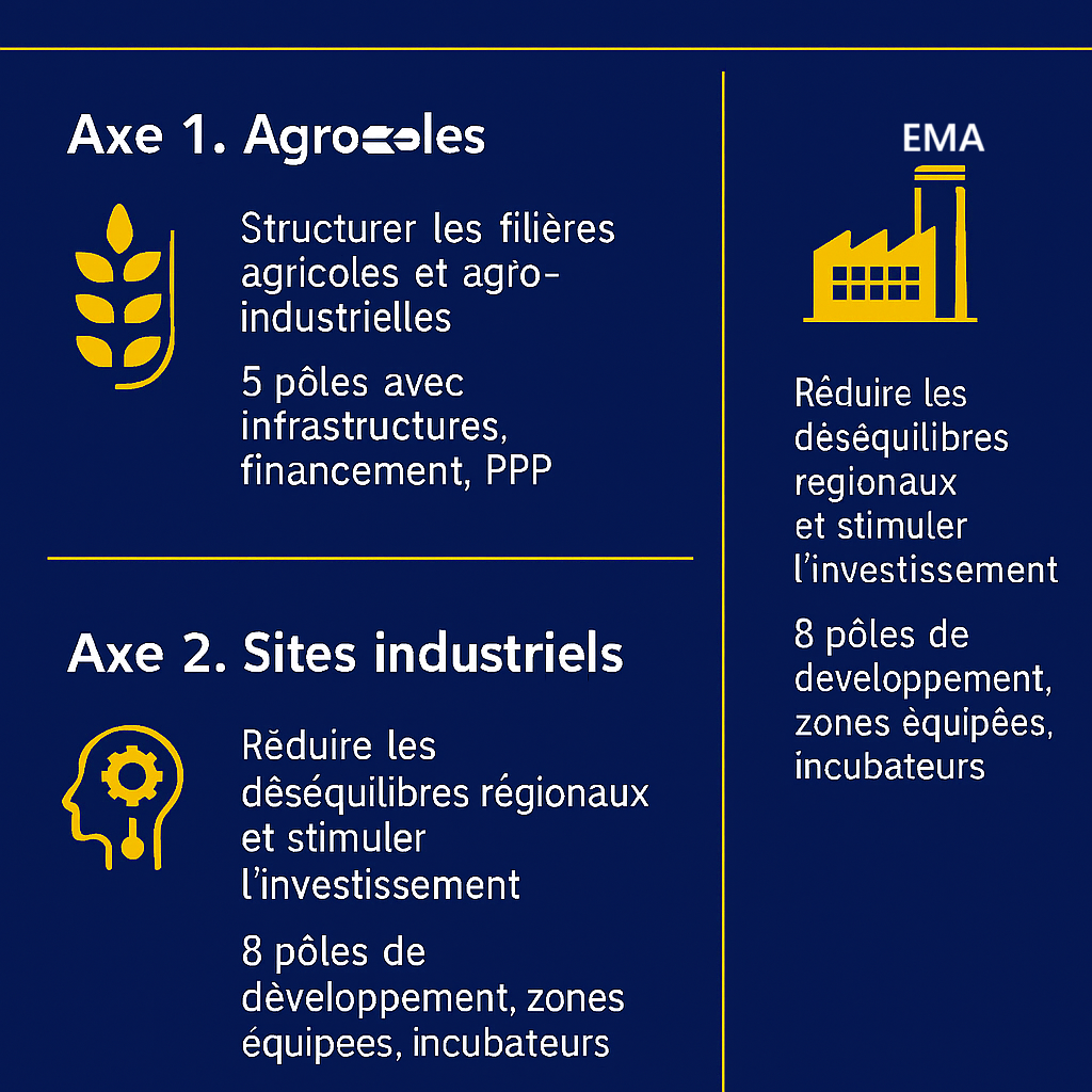 Infographie synthétique illustrant un axe stratégique du discours du Ministre Serigne Gueye Diop. Crédit : EMA - Energie & Mines Afrique.