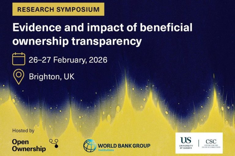 Symposium de recherche 2026 Open Ownership, le World Bank Group BOT Thematic Working Group et le Centre for the Study of Corruption de l’Université de Sussex.