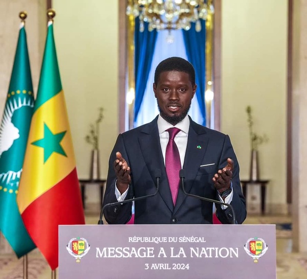 Le Président Bassirou Diomaye Faye s'adressant à la nation.