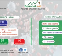 pandémie du coronavirus-covid-19 au sénégal : point de situation du mardi 19 mai 2020